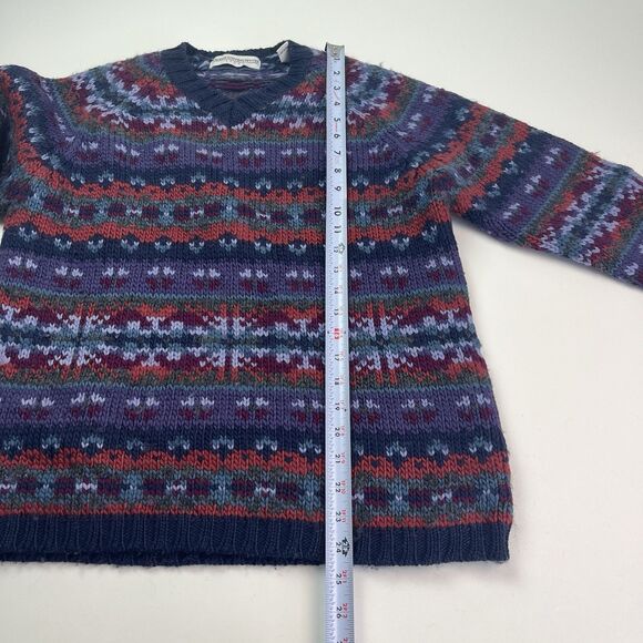 Vintage 100% Wool Fair Isle Chunky Sweater PL S Purple Cabincore Lodge Heritage - Picture 10 of 12